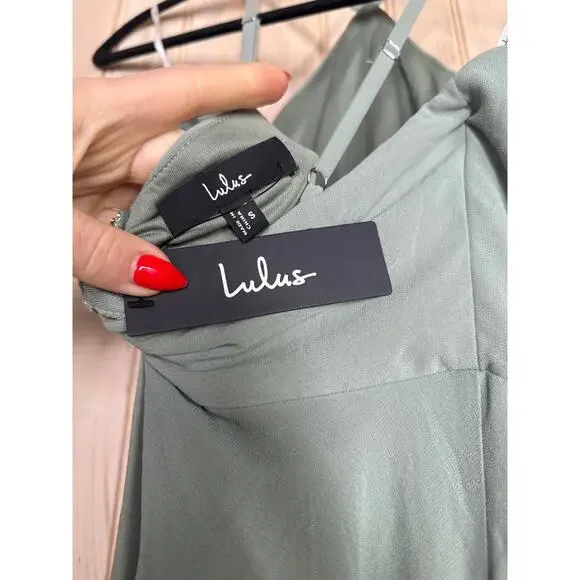 NWT Lulus Absolutely Breathtaking Sage Brush Maxi Dress Wedding Maid of Honor S - Picture 7 of 8